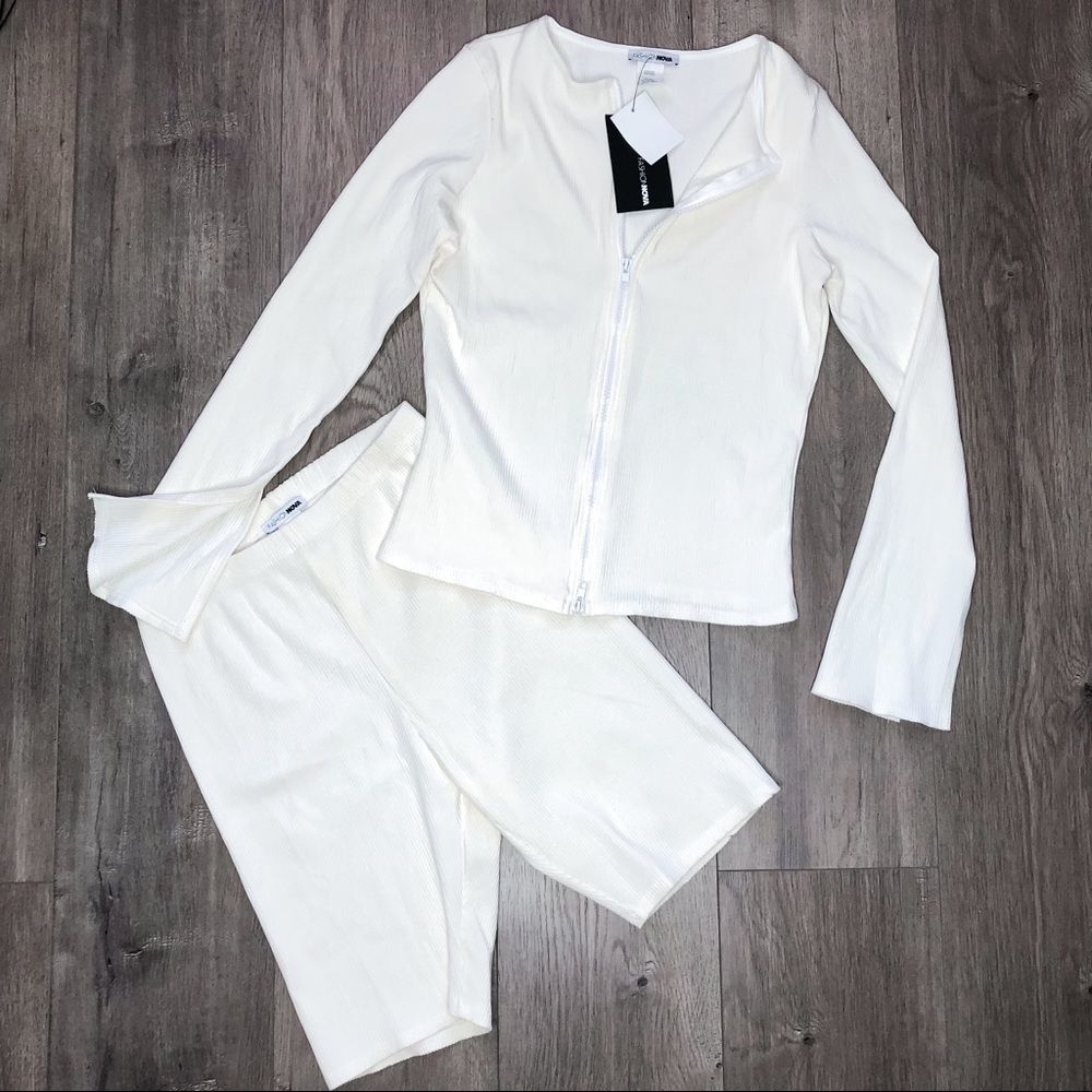 Fashion Nova My Way Biker Short Set White Sz M